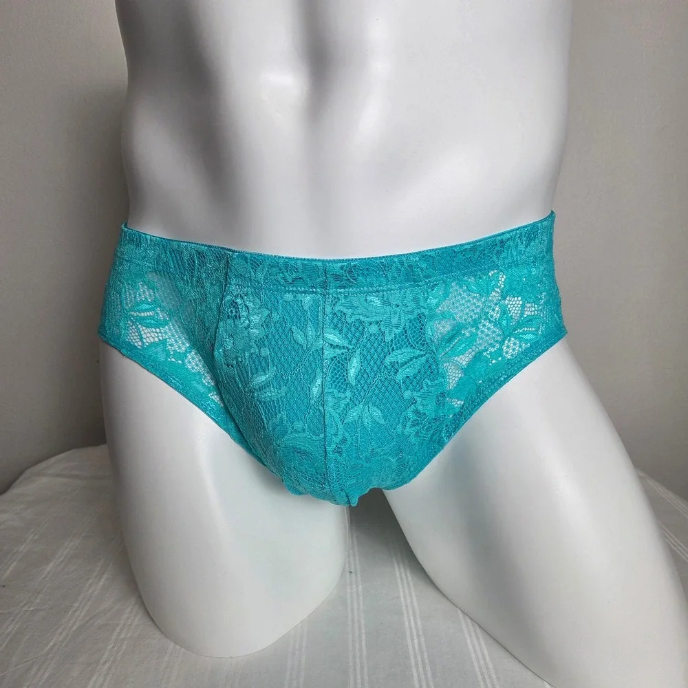 Cosabella Mens Never Say Never Teal Floral Lace Low Rise‎ Brief Underwear NEW